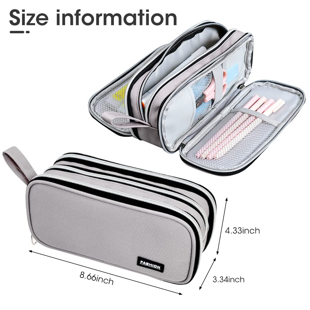 Climberty® Large Capacity Pencil Case, 3 Layers of Storage 3 Metal Zippers, Portable Durable Pen Pencil Case with Handle, Aesthetic Pencil Case for School Supplies Office Teen Girls Adults (Grey) Climberty® Large Capacity Pencil Case, 3 Layers of Storage 3 Metal Zippers, Portable Durable Pen Pencil Case with Handle, Aesthetic Pencil Case for School Supplies Office Teen Girls Adults (Grey)